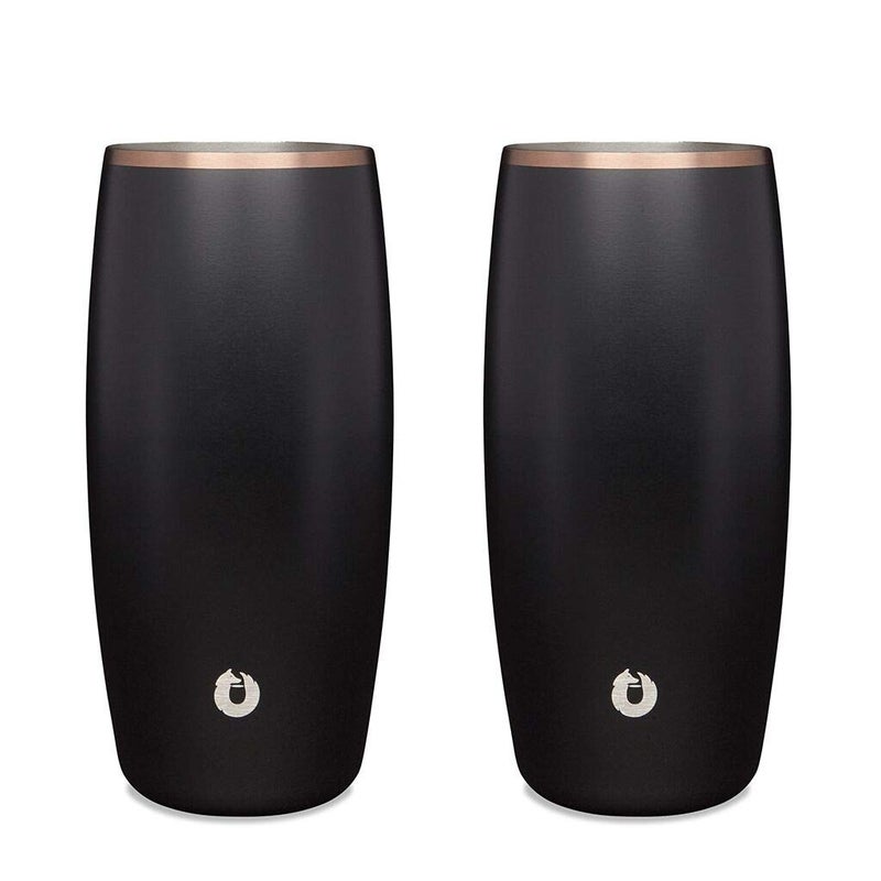 SNOWFOX Premium Vacuum Insulated Stainless Steel Beer Glass, Home Bar Accessories, Elegant Bartending, Lightweight Pint Glasses, Sleek Drinkware, Frosty Beverages Stay Cold, 18oz, Set of 2,Black/Gold - Image 1